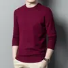 Camiseta de tricô masculina lisa, corte slim, gola redonda, manga longa, suéter fino masculino para meia-idade, disponível para dropshipping