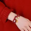 Pulseira de Cinábrio com Ouro Roxo, Jade Branco, Cabaça, Amuleto da Sorte de Três Círculos, Pulseira do Ano Zodiacal de Casal com Pérolas, Joias para Vendedores Ambulantes
