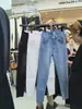 Barraca de Han Meier Foto Real Jeans de Cintura Alta para Mulheres no Outono e Inverno Novos Calças Hot Girl Levanta Cintura Levanta Bumbum 7056