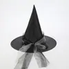Nuevo Sombrero de Bruja de Tela Oxford para Halloween Sombrero de Bruja Negro Fiesta Fiesta Festival Sombrero de Mago de Malla Puntiagudo