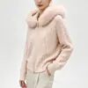 Suéter con Capucha y Cuello Grande de Piel Estilo Coreano Otoño/Invierno para Mujer Cardigan de Punto Trenzado con Cremallera Sudadera con Capucha de Temperamento Holgada Adelgazante