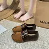 Zapatos casuales de moda de punta profunda de doble botonadura para mujer, nuevos zapatos de un solo color en bloque 2026, primavera y otoño, estilo retro
