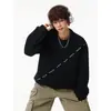 Moletom Americano Patchwork Desconstruído Gola Redonda Masculino Marca Tendência Outono Novo Solto Casual Esportivo Preto