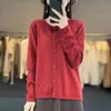 Estilo Nuevo Otoño e Invierno Cárdigan de Cuello Redondo Estilo Retro con Bordado de Flor de Ciruelo Suéter de Lana para Mujer Chaqueta Cárdigan 100% Lana