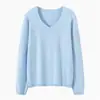 Suéter Minimalista de Algodão Fino com Decote em V para Mulheres Fio 100% Algodão Puro Pulôver para o Dia a Dia Camisa Base de Tricô Versátil