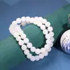 Pulseira de jade hetian branca de sebo natural para homens e mulheres, contas de jade branca, rosário, colar de jade, contas de buda, pulseira de bem-estar