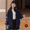 Jaqueta com Capuz para Meninas Outono/Inverno, Jaqueta Baseball Acolchoada Estilo Coreano para Crianças Outono/Inverno, Blusa Cardigan Casual para Crianças Maiores