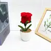Hilo de Varilla Retorcida Nueva Flor de Rosa Tejida a Crochet Planta Pequeña en Maceta Ramo de Rosas DIY Decoración de Escritorio de Oficina Planta Pequeña en Maceta