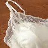 Lencería Satinada Francesa de Puro Deseo Espalda Descubierta con Copas Fijas Integradas, Camisola Sexy con Espalda de Encaje