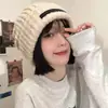 Gorro de punto con mezcla de hilo floral para otoño e invierno, unisex, engrosado para abrigar, estilo retro con etiqueta, gorro de lana, gorro para exteriores