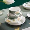 Conjunto de Louça de Cerâmica Doméstica Tigelas e Pratos 6 Peças Prato de Servir Prato de Arroz Tigela de Arroz Estilo Chinês Lótus Ano com Peixe Yuxing