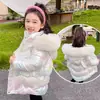 Chamarra de plumón para niños, Ropa exterior de algodón de invierno para niñas, Longitud media, Niños pequeños y medianos, Algodón, Engrosada, Brillante, No lavable, Chaqueta cálida