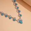 Collar Cruzado Europeo y Americano de Acrílico Turquesa con Forma de Gota de Agua Tachonado con Diamantes, Cadena para Clavícula de Lujo Ligero de Nicho, Collar Retro Bohemio