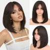 Peluca bob sintética de estilo europeo y americano transfronteriza para mujer, peluca corta lisa marrón, suministro directo del fabricante de Xuchang, dropshipping disponible