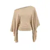 Top de punto asimétrico de manga larga color caqui para mujer, diseño de chica francesa picante para primavera, ajuste ceñido, favorecedor, sin hombros