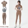 Roupa de Yoga para Mulheres com Gola Alta e Manga Curta, Jaqueta Esportiva Profissional para Primavera e Verão, Secagem Rápida, Respirável, Justa ao Corpo, Fato Fitness Emagrecedor