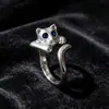 Anillo de plata de ley S925 de gato lindo, estilo coreano, diseño moderno y único, anillo abierto exquisito incrustado de diamantes para mujer