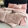 Conjunto de quatro peças de algodão puro espesso de alta gramatura e linho original estilo ins retrô com estampa floral de gaze plissada conjunto de três peças para dormitório