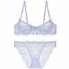 Lencería Estilo Francés para Mujer, Sexy, Minimiza Busto Grande, Malla de Encaje Fina, Transpirable, Con Aros Huecos, Conjunto de Sujetador Push-Up para Verano