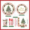 Nueva Decoración de Fiesta Navideña Temática Transfronteriza Árbol de Navidad Retro Plato de Papel Vaso de Papel Servilleta Vajilla Desechable