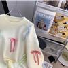Suéter de Punto Blanco Estilo Perezoso Dulce Lazo para Mujer Otoño e Invierno 2025 Nuevo Estilo Tejido de Punto Estilo Preppy Ropa Exterior