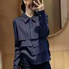 Design minimalista, corte solto, camisa listrada de manga comprida emagrecedora, verão 2026, top super popular que rejuvenesce, moda feminina plus size