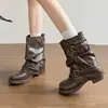 Botines cortos retro para mujer, nuevo estilo otoño 2026, botas de media pantorrilla con tacón grueso, estilizan y son versátiles, modernas botas de jinete