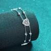 Pulsera de plata esterlina S925 con moissanita incrustada a mano, pulsera con borde en forma de corazón, piedra de color azul zafiro, estilo dulce y lindo