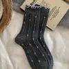 Calcetines de Lana sin Costuras con Volantes, Cálidos y Gruesos, Estampado Floral, Estilo Coreano, Calcetines de Media Pantorrilla, Calcetines Holgados de Lunares para Otoño e Invierno