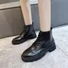 Nuevas botas estilo Martin de tacón medio grueso con cordones delanteros de modelo de comercio exterior para mujer, estilo británico transfronterizo, punta redonda, talla grande, botines cortos de cuero deseo