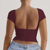 Kaikuo Transfronterizo Primavera/Verano 2026 Amazon Color Sólido Cuello Redondo Espalda Descubierta Manga Corta Sexy Ajustado Y2K Top Camiseta Ropa de Mujer