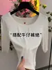 Nova Blusa de Gola U com Manga Média para Mulheres Outono 2026, Modelagem Justa, Emagrecedora, Camiseta Versátil Estilo Coreano com Meia-Manga