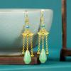 Aretes de Borla Incrustados Estilo Étnico Retro Moda Patrón Dragón y Fénix Edificio Dorado Oro Chapado Tendencia Nacional para Mujeres
