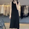 Moda Vestido de Mujer Sin Mangas Largo Hasta la Rodilla Color Sólido Cuello Redondo con Cordón Adelgazante de Oficina Lana Peinada Delgado