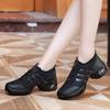 Sapatos de Dança Adulto Quatro Estações Sola Macia Feminino Malha Respirável Salto Médio Antiderrapante Fitness Moda Sapato Quadrado Feminino