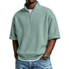 Camisa Polo de Manga Corta para Hombre, Color Sólido, Waffle, Deportiva Casual, Estilo Nuevo de Verano Europeo y Americano, Cuello Alto, Hombros Caídos, Cremallera