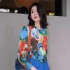 Blusa Tie-Dye de Diseño de Alta Gama Conjunto de Dos Piezas para Mujer Bloque de Color Cuello Redondo Holgado Reductor de Edad Manga Larga Conjunto de Dos Piezas para Mujer