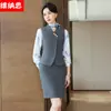 Servicio al cliente de banco OL, joyería, esteticista, recepcionista, uniforme de trabajo, traje sastre gris profesional para mujer