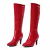 Botas de Cavaleiro Versáteis para Comércio Exterior Outono Inverno Transfronteiriças Botas de Couro Patenteado Bico Redondo Solado de Borracha Salto Alto Tamanho Grande Botas Femininas Salto Fino