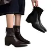 Botines de Punta con Tacón Grueso Elásticos para Mujer, Botas Ajustadas de Otoño e Invierno, Botas de Moda Versátiles con Cremallera Trasera, Botines Cortos Elásticos