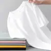 Camiseta de Manga Corta de Seda de Leche para Hombre, Color Sólido Cuello Redondo, Talla Grande Casual