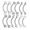 Conjunto de 12 Peças de Aço Inoxidável Venda Quente Transfronteiriça Zircônia Pérola 16g Barra Curva Studs para Sobrancelha, Studs para Lábio e Conjunto de Piercings para Cartilagem da Orelha