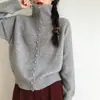 Cárdigan de punto de cuello alto estilo coreano para mujer, nueva temporada 2026, estilo perezoso vintage, sensación de alta gama, abrigo suéter engrosado