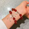 Pulsera de Calcedonia Ágata Roja Natural Color Rojo Sangre de Paloma de 10 mm, Brillante y Vidriosa, con una Transparencia Acuosa Similar al Hielo