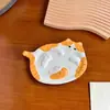 Plato de Cerámica Naranja Gato Gordito Lindo de Dibujos Animados con Asa Bandeja para Joyas Plato para Snacks