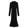 Vestido de punto elegante de cola de pez para chica pura y sexy para mujer primavera 2024 corte ajustado medio cuello alto suéter interior