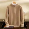 Suéter de cashmere de cinco agulhas extra-grosso de três fios com zíper semi-alto para homens, 100% caxemira de cabra, malha quente de alta qualidade para negócios para outono e inverno