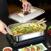 Sartén Profunda y Gruesa de Acero Inoxidable para Asar Pescado para Uso Doméstico y Comercial, con Asa, Antiescaldante, Bandeja Multifuncional para Asar, Forma Cuadrada