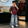 Nuevo Estilo Niños Tendencia Fútbol Manga Corta Jeans Ropa Marca de Moda Comercio Exterior Ropa Infantil Niños Conjunto de Verano