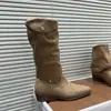 Botas Western Dobráveis Duas Vias Cor Melanóide Femininas 2026 Outono Novo Salto Grosso Fosco Botas Longas Retro Botas Femininas Empilhadas